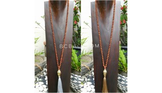 buddha head full rudraksha bead wood necklaces tassel pendant